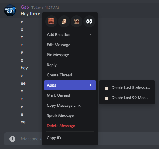 Message context menu actions